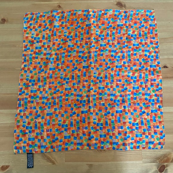 Unbranded Accessories - Vintage Geometric Mosaic Print Square Scarf Orange Blue Green Multicolored